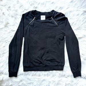 Y2K Black Moto Grunge Zipper Pullover Crewneck Sweatshirt Raglan Shirt Top S